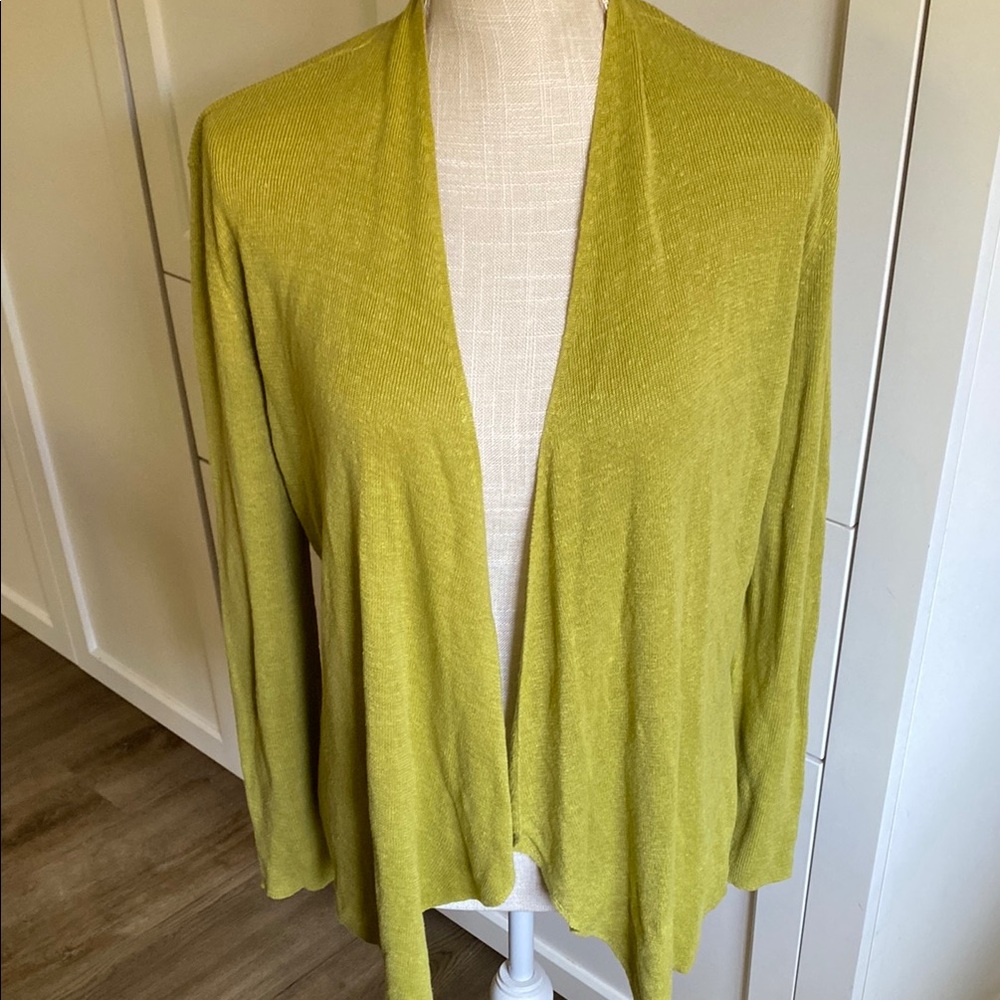 Eileen Fisher Lime green Open Front Cardigan organic linen medium